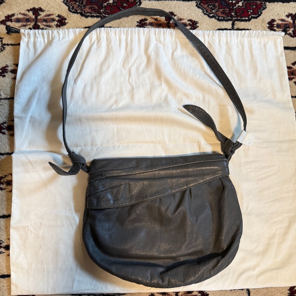 Grey Leather Shoulder Bag
